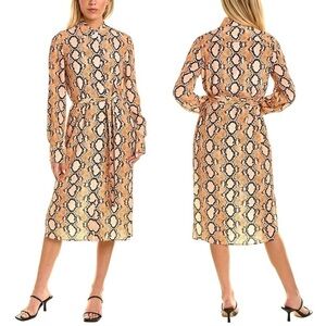 St. John Snakeskin Print Long Sleeve Silk Crêpe de Chine Shirtdress Sz. 0 Sz. XS